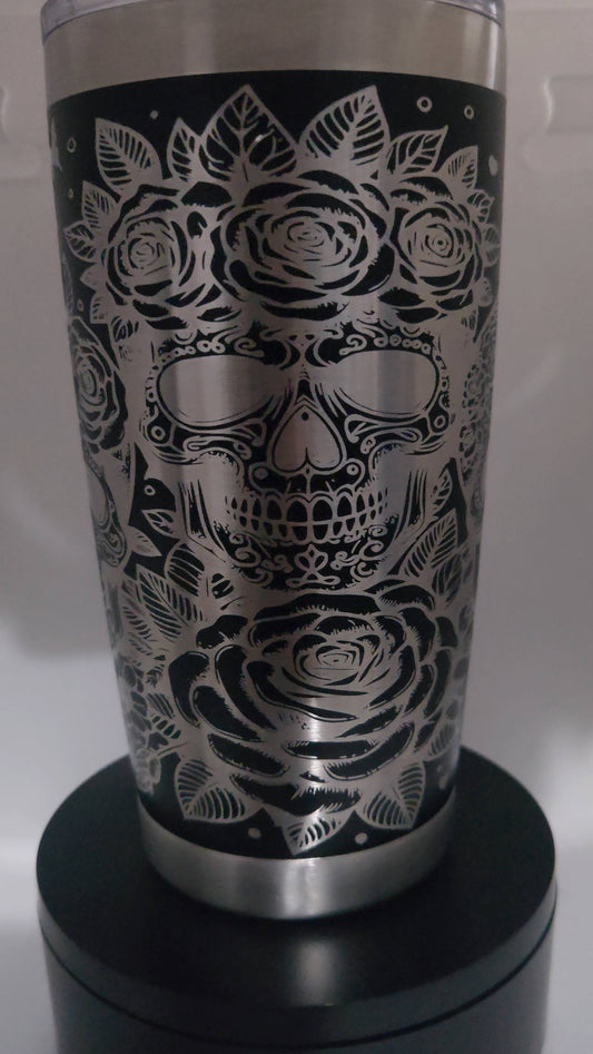 Custom Laser Engraved 20oz Sugar Skulls Stainless steel Tumbler.