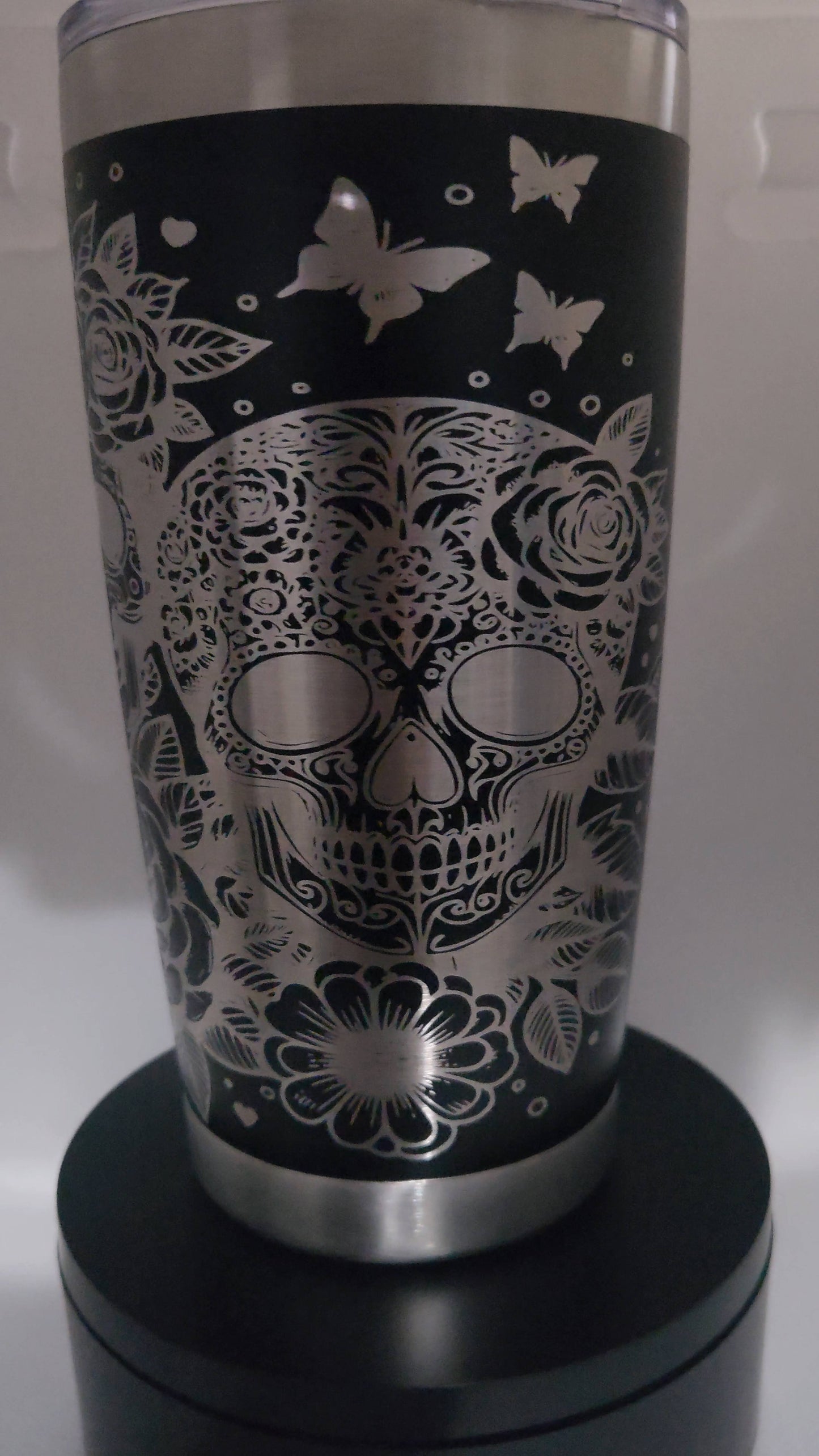 Custom Laser Engraved 20oz Sugar Skulls Stainless steel Tumbler.