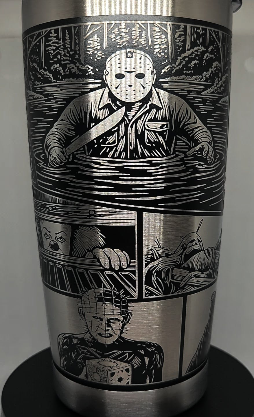 Custom Laser Engraved 20oz Full Wrap Slasher Characters Stainless steel Tumbler.