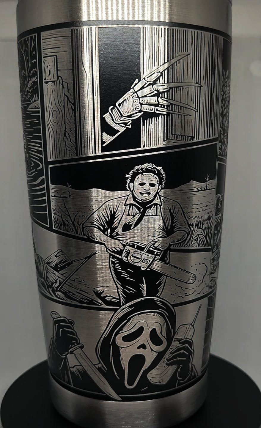 Custom Laser Engraved 20oz Full Wrap Slasher Characters Stainless steel Tumbler.