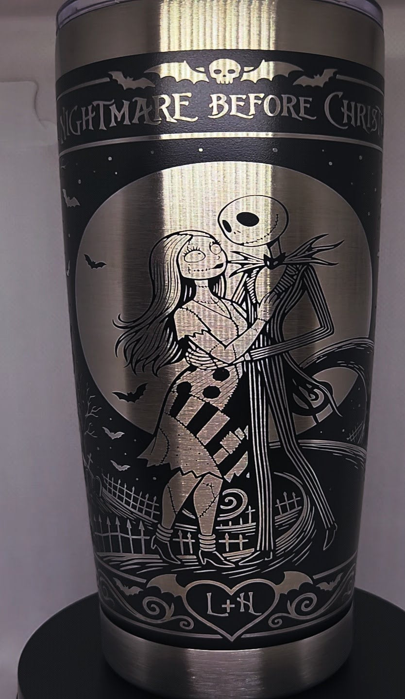Custom Laser Engraved 20oz Full Wrap Nightmare before Xmas Stainless steel Tumbler.
