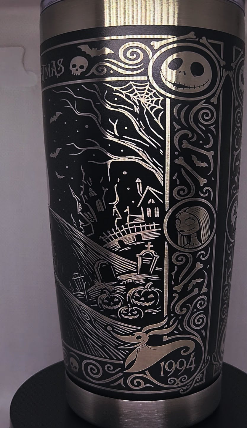 Custom Laser Engraved 20oz Full Wrap Nightmare before Xmas Stainless steel Tumbler.